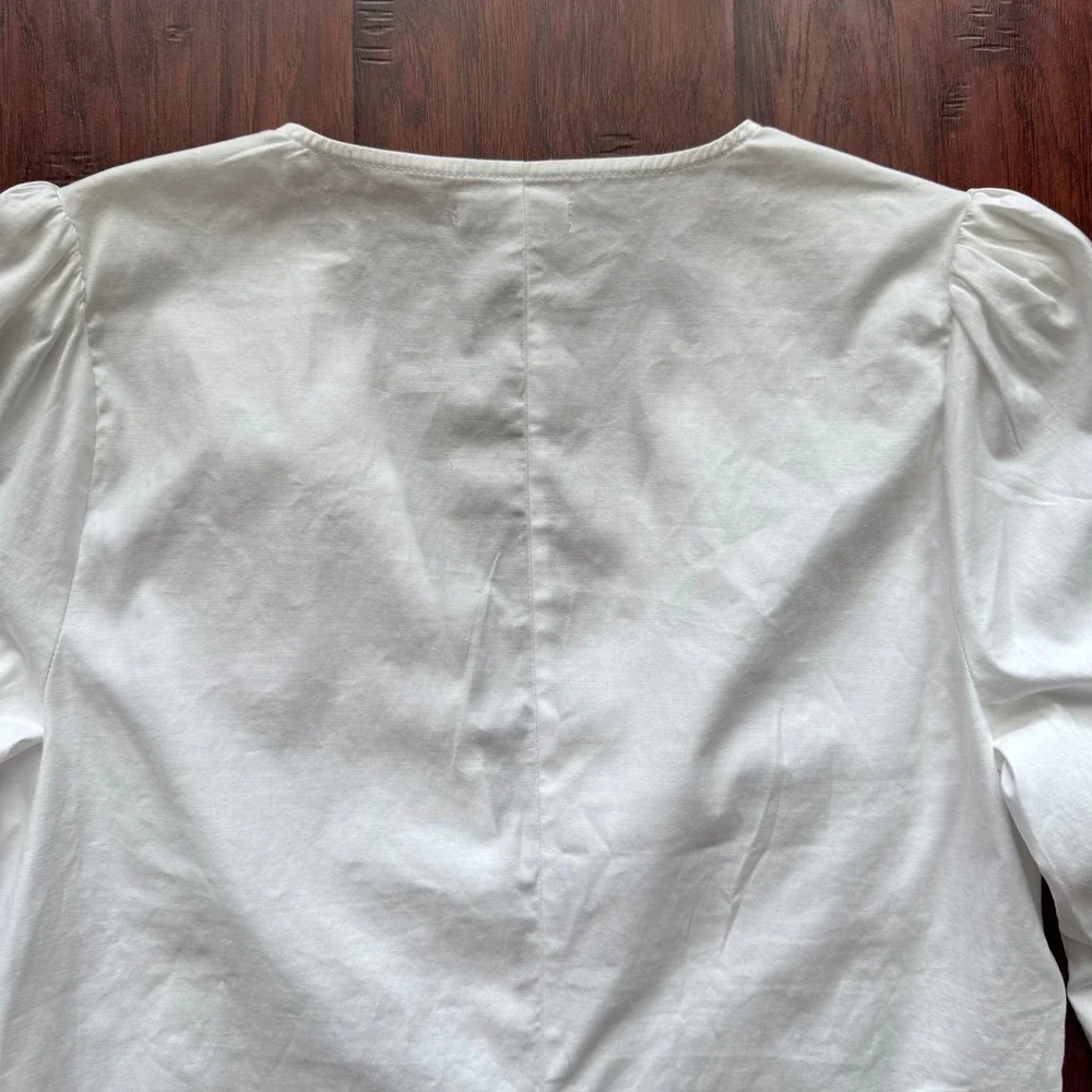 Reformation White V-Neck Puff Sleeve Button Front Top Blouse Sz 12 Cottagecore